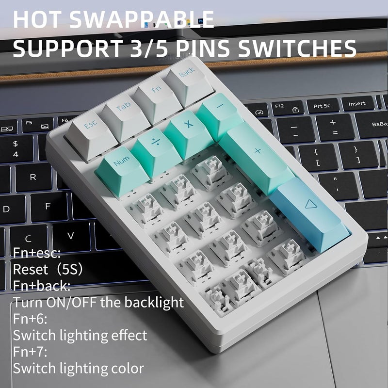 KEYCOOL K21 Mechanical Number Keypad Wireless Numeric Keyboard, Hot-swappable Bluetooth Numpad 5.0/2.4GHz, RGB Numerical Programmable Keyboard for Laptop Mac Win iOS Android - Image 2